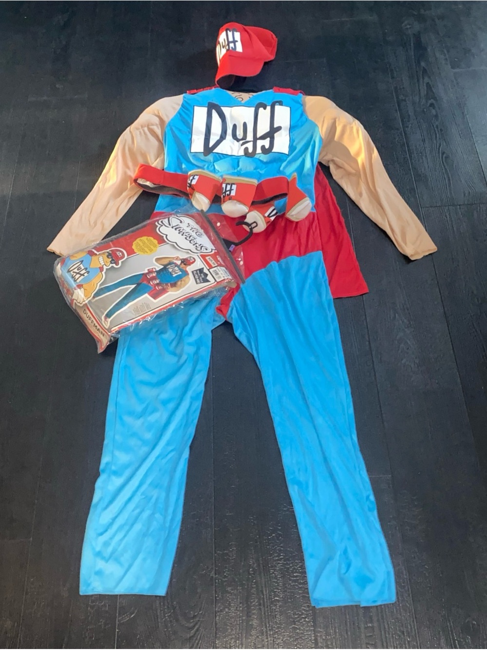 Official Simpsons Duff Man Halloween Costume XL Adult 42-46 Complete *READ